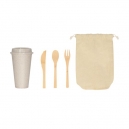 Set de cubiertos ecológicos y vaso de plástico