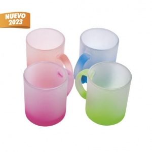 Taza de vidrio con degradado de color en la base capacidad de 11 oz