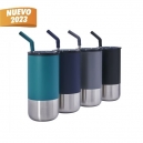 Termo con tapa de plástico y popote capacidad de 480 ml
