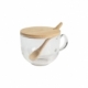 Taza de vidrio con cuchara de bambú cap 470 ml