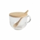 Taza de vidrio con cuchara de bambú cap 470 ml