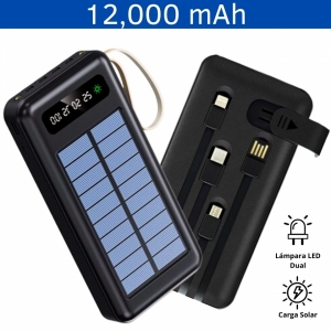 Power bank solar 4 en 1 cuenta con 12,000 mAh