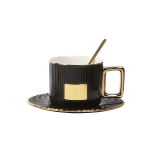 Taza de cerámica de 260 ml con detalles dorados en asa