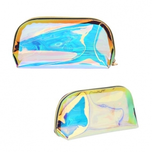 Cosmetiquera holográfica transparente