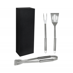 Elegante set de BBQ utensilios de acero inoxidable y caja color negro