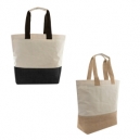 Elegante bolsa de algodón cosida con yute y asas