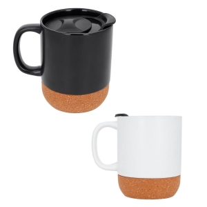Taza de cerámica con base de corcho y tapa cap de 420 ml