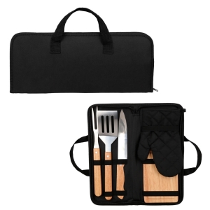 Elegante estuche de poliéster con utensilios para BBQ