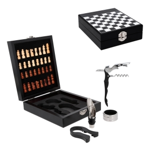 Set de vinos con 4 accesorios y juego de ajedrez