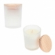 Elegante vela con envase de vidrio incluye tapa de madera