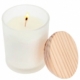 Elegante vela con envase de vidrio incluye tapa de madera