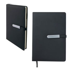 Elegante libreta de curpiel con sujeador y broche de metal