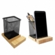 Organizador con lapicero de metal y base de bambú para celular