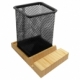 Organizador con lapicero de metal y base de bambú para celular