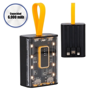 Power bank trasparente de plástico y capacidad 6 000 mAh