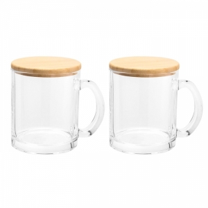 Set de dos tazas de vidrio y bambú