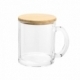 Taza de vidrio con tapa de bambú barnizado