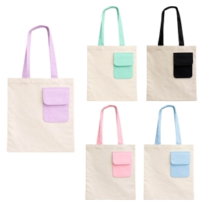 Bolsa de algodón con bolsillo frontal pastel Bagu