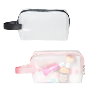 Cosmetiquera rectangular con acabado frost y asa de plástico Anin