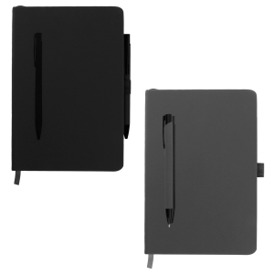 Libreta de poliuretano con carátula magnética y bolígrafo metálico Diora