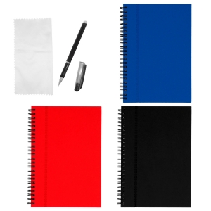 Libreta reutilizable de poliuretano con espiral metálico y bolígrafo Snape