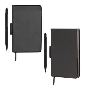 Libreta de poliuretano con 96 hojas rayadas y bolígrafo Pope